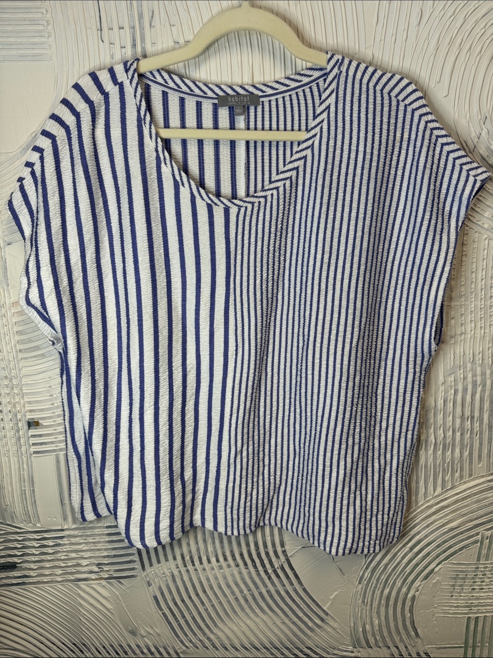 Habitat White and Blue Striped Short-Sleeve V-Neck Tunic N0787